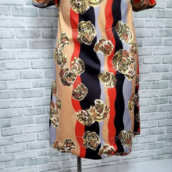 Vintage 50s 60s Dorings XL Abstract Satin Short Sleeve Midi Dress Pinup - Picture 3 of 12